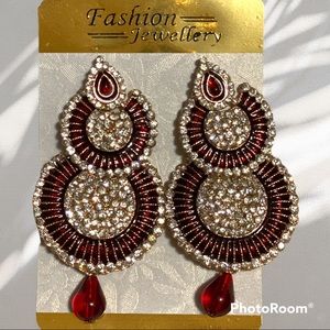 Gold N Red Danglers